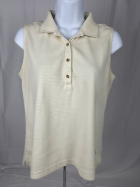 Antigua...Sleeveless Polo Top - Cream